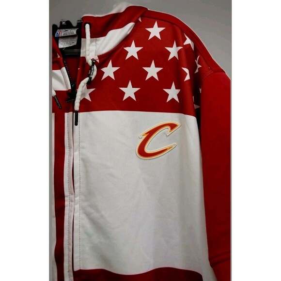 Cleveland Cavaliers Zipway XL Red White Stars Stripes Hoodie Y2K Vintage NBA - Picture 4 of 9